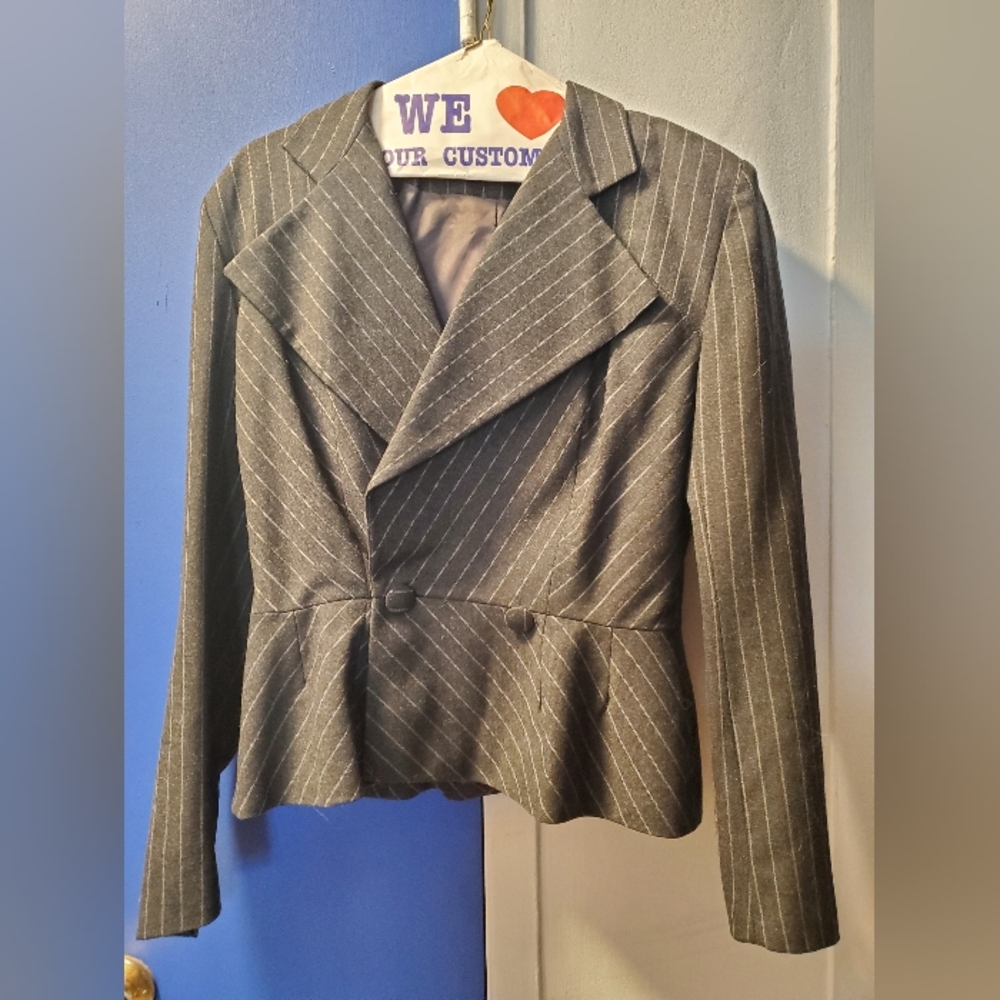 Vintage Emmanuelle Khanh Skirt Suit Gray 100% Wool Size 42 (approx US 10)